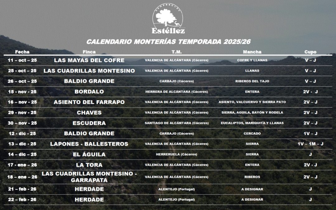 CALENDARIO DE MONTERÍAS 2025/26