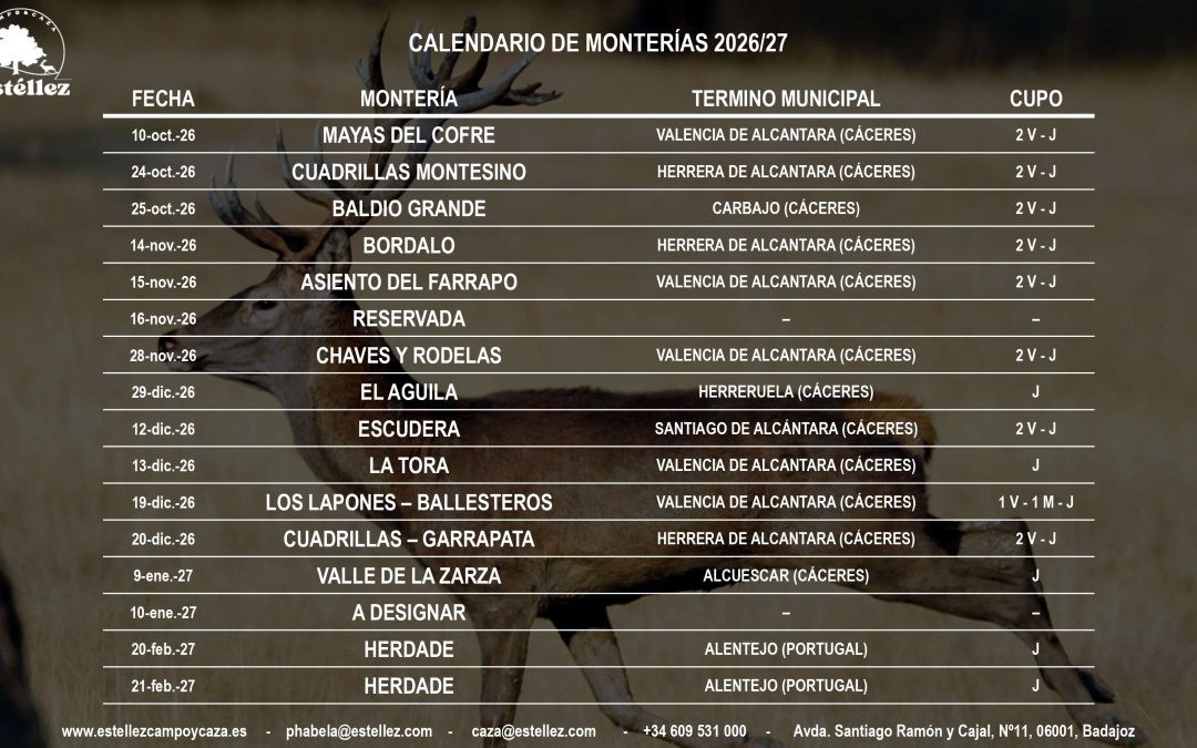 CALENDARIO MONTERIAS 2026/27